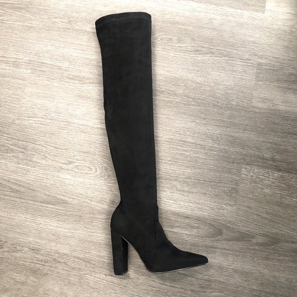 Black Over The Knee Boots Pointed Toe - Picture 7 of 8